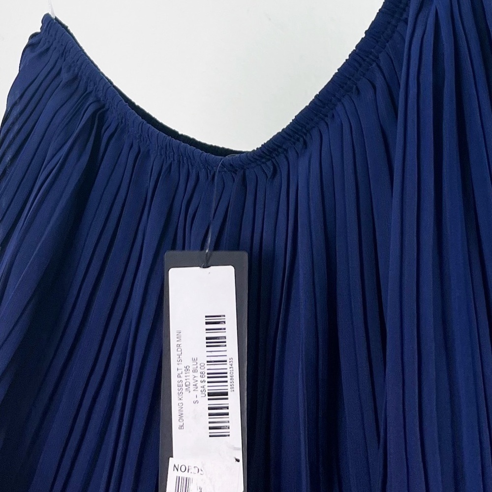 NWT Lulus Blowing Kisses Navy Blue Pleated One-Shoulder Mini Dress - Picture 5 of 8